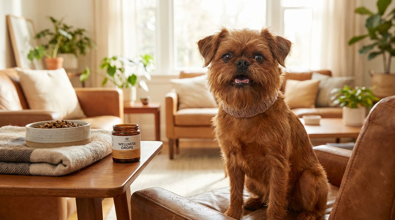 Griffon Korthals heureux et en pleine forme, image illustrant les suppléments alimentaires pour son bien-être et sa vitalité quotidienne.