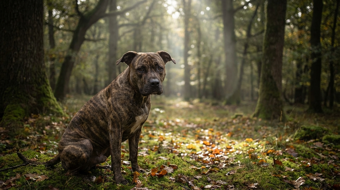 Le chien Curtis, un American Pitbull Terrier, assis dans l'herbe, le regard tourné vers l'objectif, au centre du procès Pilarski.