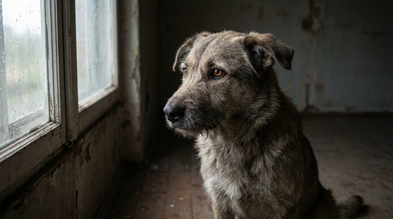 Une chienne au regard triste, symbole de la lutte contre la maltraitance animale, après la condamnation d'un propriétaire.