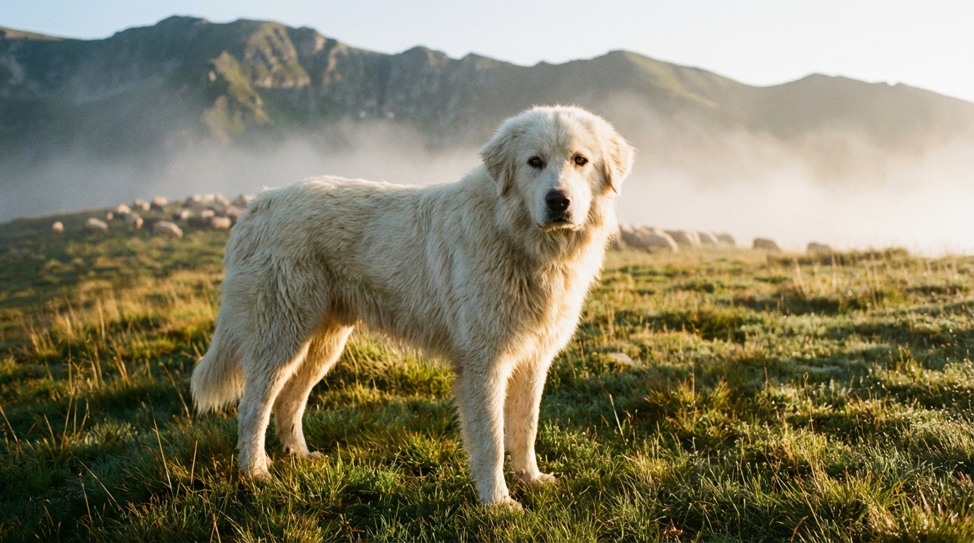 Un chien de berger Mioritic dans un pré, illustrant le besoin de trouver les meilleures croquettes pour chien de berger actif.