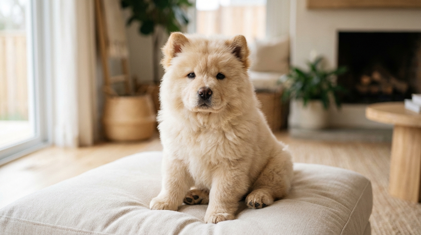 Chiot Chow Chow au pelage dense et brillant, signe d'un entretien minutieux. Un exemple de bien-être pour un jeune compagnon heureux.