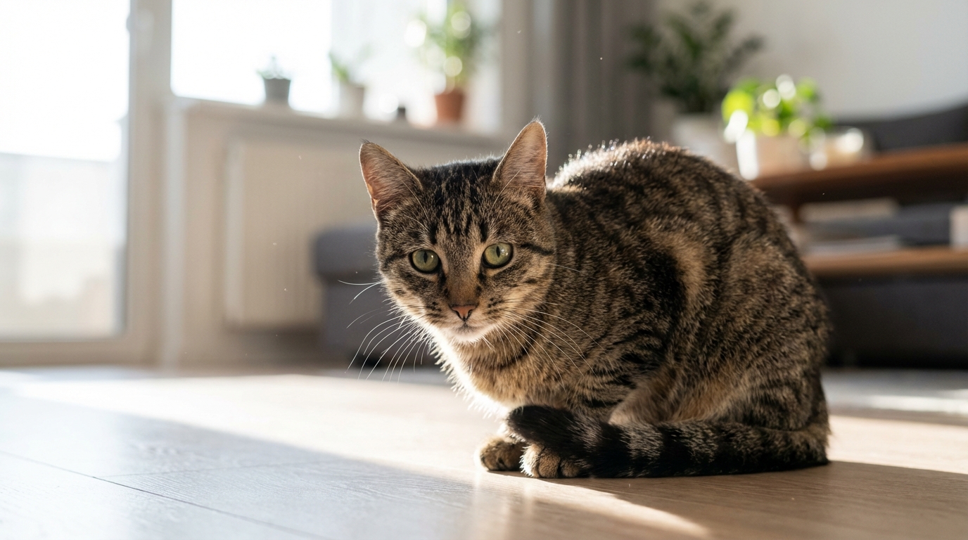 Un jeune chat au regard triste et inquiet, symbolisant la vulnérabilité des animaux face à la cruauté pour les réseaux sociaux.