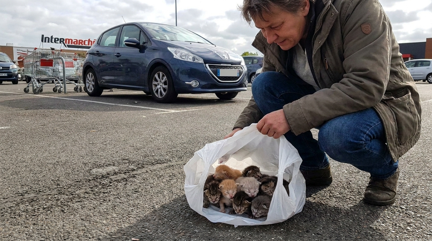 Portée de huit chatons nouveau-nés endormis et blottis les uns contre les autres dans une couverture douce et chaude, en sécurité dans un refuge.