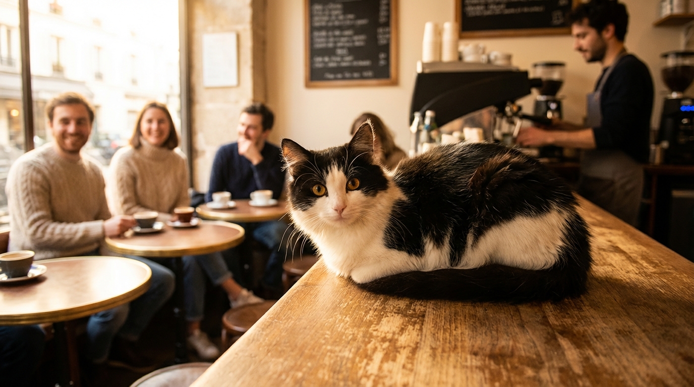 Le chat Pirate, un félin noir et blanc au regard doux, se repose confortablement dans un panier douillet, visiblement en convalescence.