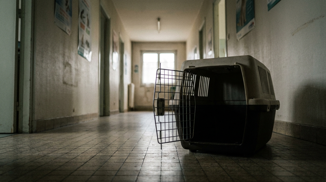 Un jeune chaton au regard triste, symbolisant la perte tragique de Kékette suite à une erreur médicale lors de sa stérilisation.