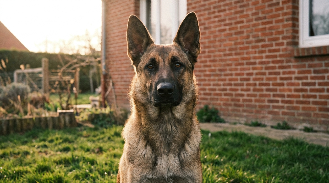 Aslan, un jeune chien croisé malinois et berger allemand, regarde avec un air à la fois triste et plein d'espoir dans un refuge.