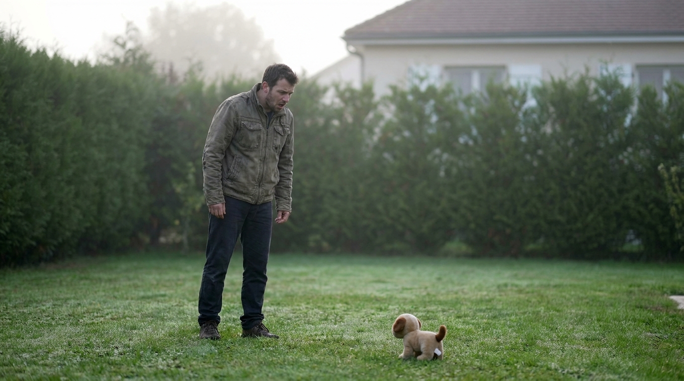 Un adorable chiot au regard triste, symbolisant Benco, le jeune chien de 2 mois qui a été volé à ses maîtres.