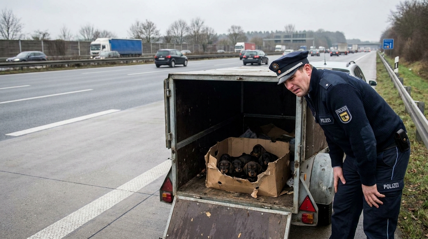 Neuf chiots teckel découverts dans des conditions terribles dans une remorque lors d'un contrôle de police sur une autoroute.
