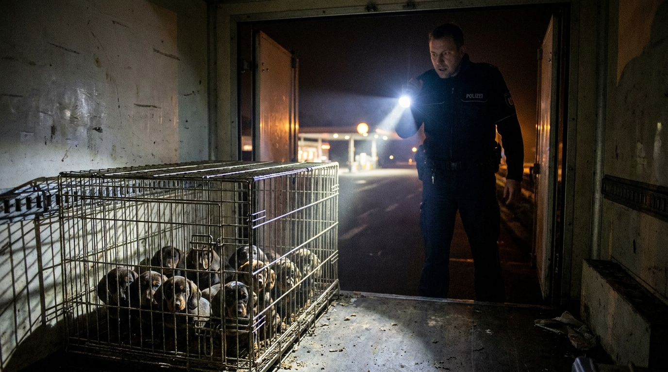 Un chiot teckel au regard triste, blotti dans une couverture dans un refuge après avoir été sauvé d'un trafic.