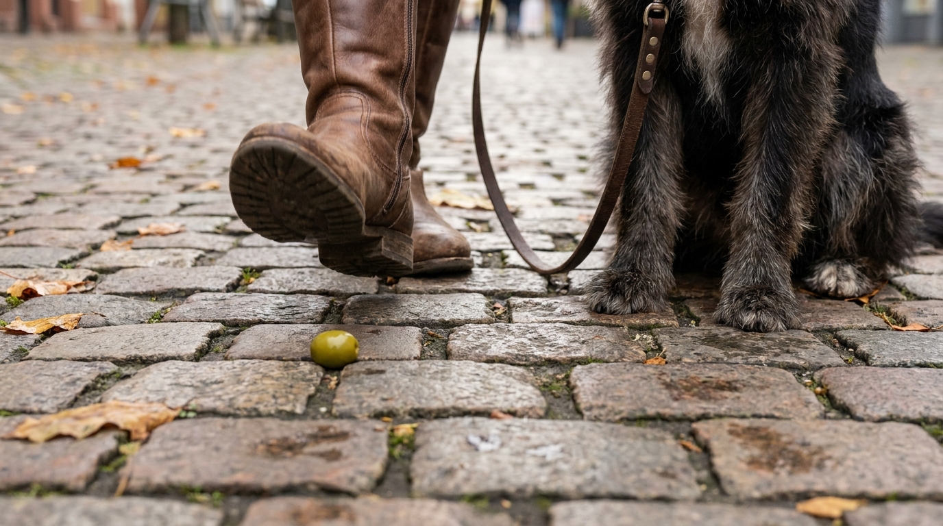 Une femme en promenade avec son chien remarque une olive suspecte posée sur le pavé d'une rue en Allemagne.