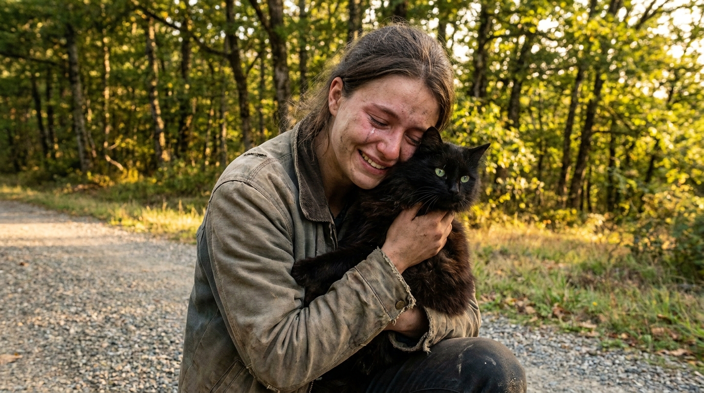 Une jeune femme retrouve avec émotion son chat noir, Bagheera, après qu'il se soit perdu suite à un accident de voiture.