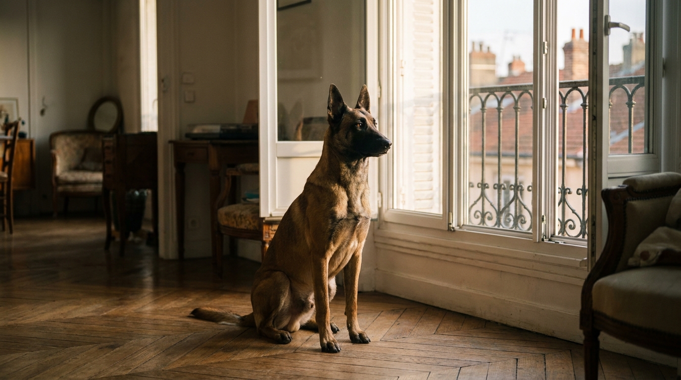 Un Malinois au regard doux et attentif, symbole de la résilience après un abandon, cherche une nouvelle famille.