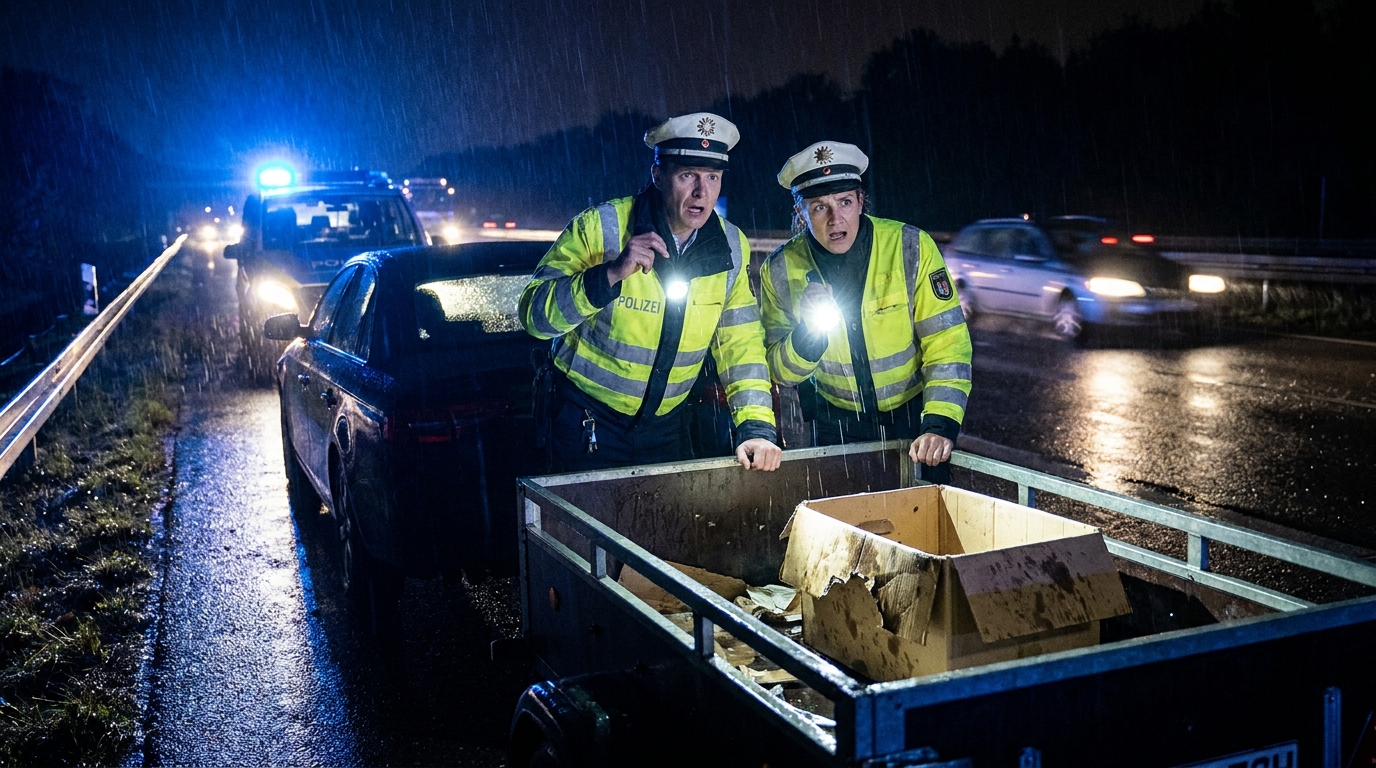 Des policiers choqués découvrent des chiots teckels dans des cartons sales à l'arrière d'une remorque lors d'un contrôle routier.