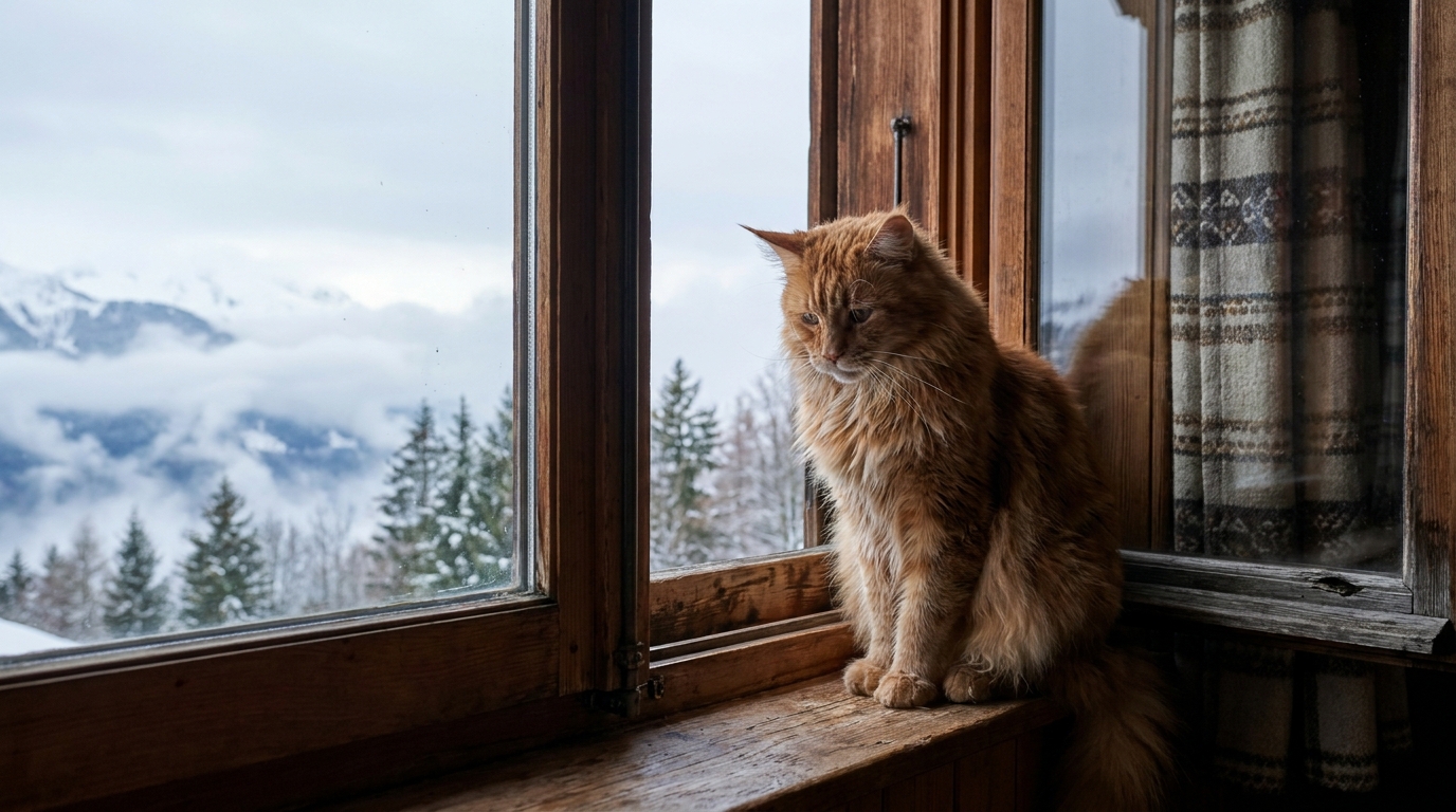 Un chat de race Maine Coon au regard mélancolique, symbolisant la tristesse et la cruauté des actes survenus en Haute-Savoie.