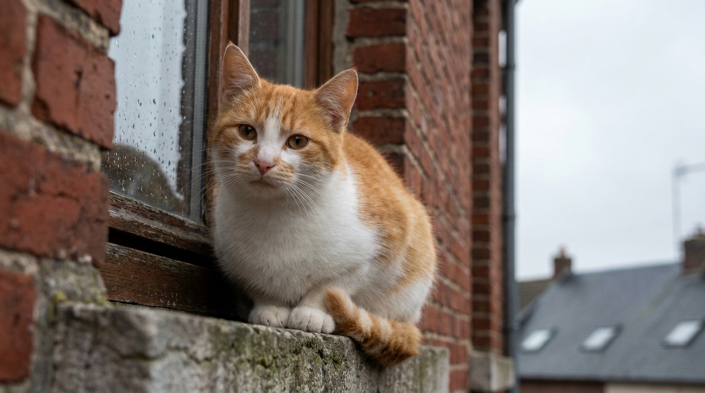 Un chat roux au pelage doux et au regard confiant est assis près d'une fenêtre, symbolisant la confiance trahie de Monty.