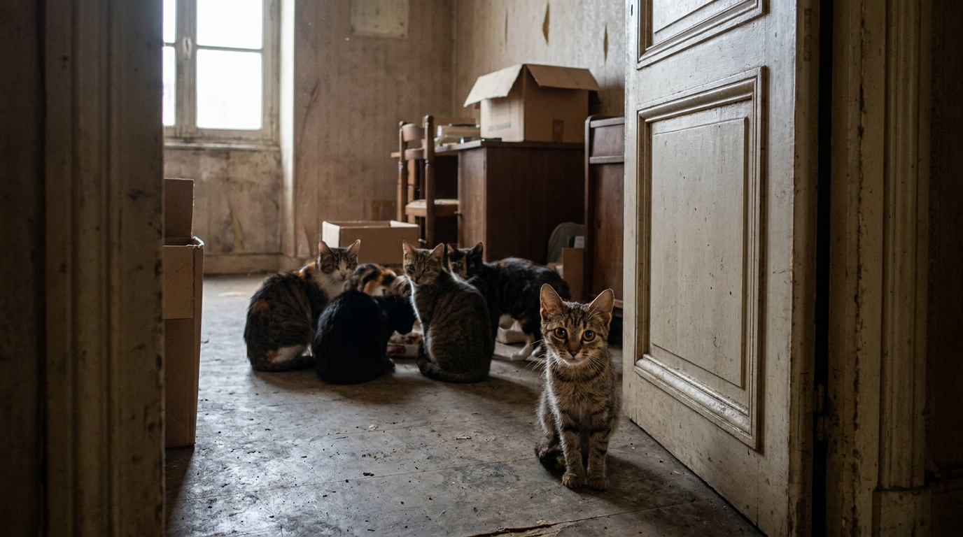 Un chat au regard craintif mais plein d'espoir dans une cage de transport au refuge de Touques, après avoir été sauvé.