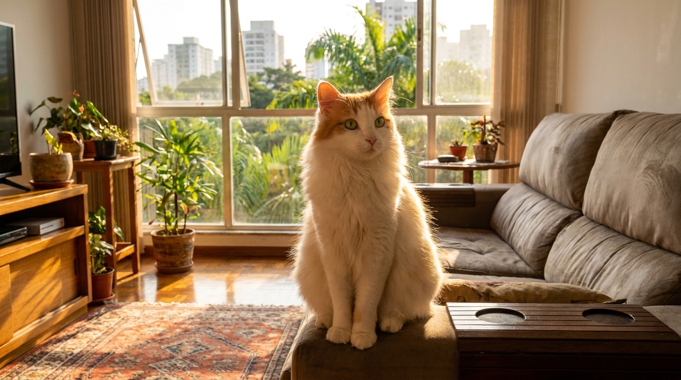 Un chat autrefois malade, maintenant magnifique et en bonne santé, se prélasse dans un salon au Brésil après son incroyable sauvetage.