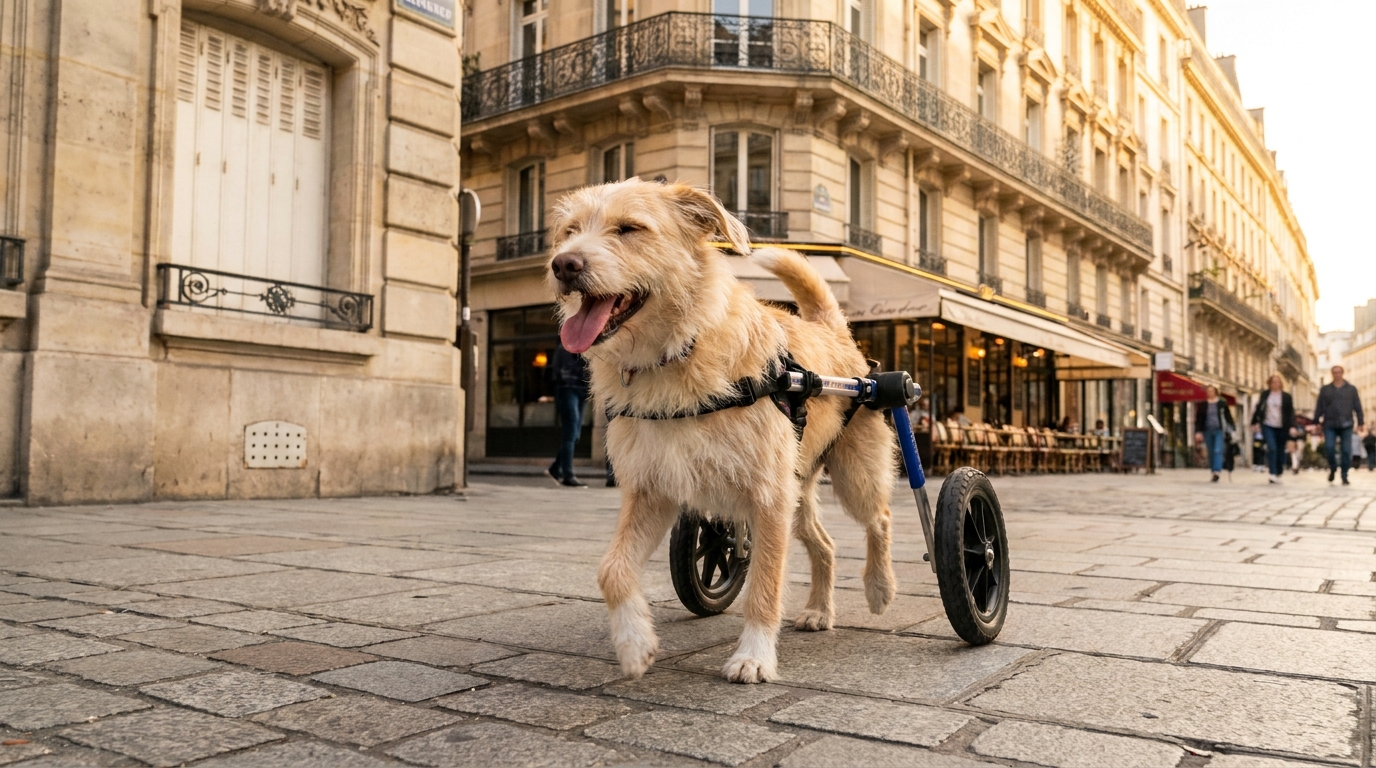 Une chienne de refuge nommée Bunny, paralysée des pattes arrière, trottine joyeusement grâce à son fauteuil roulant sur mesure.