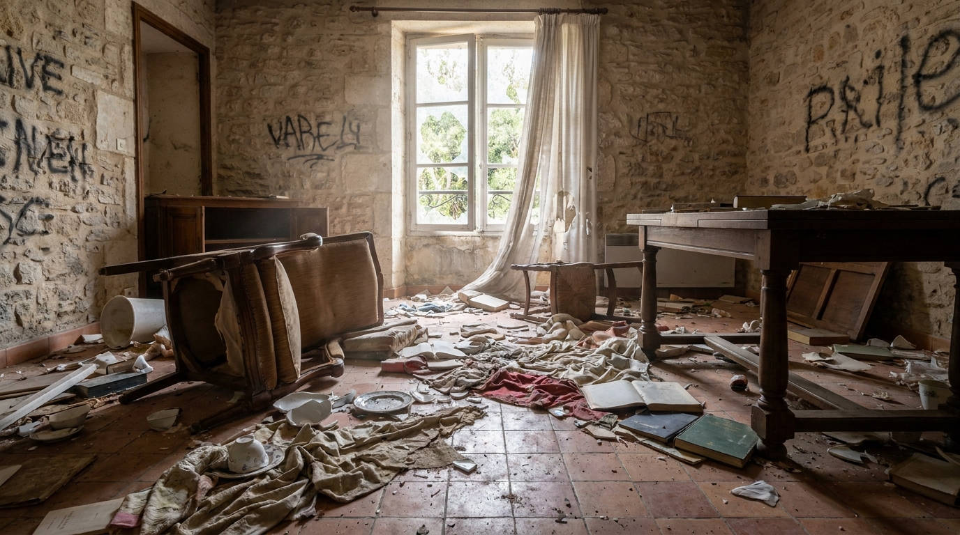 Une femme découvre l'horreur en rentrant dans son appartement du Var après une location, une scène de chaos et de tristesse.