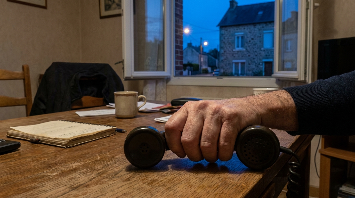 Une main crispée sur un combiné téléphonique, symbolisant l'appel angoissant reçu par les propriétaires d'un chat disparu.