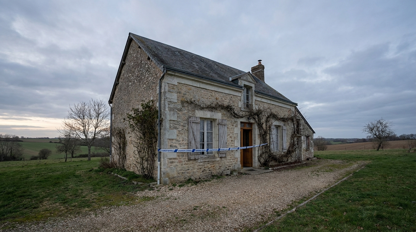 Vue extérieure d'une maison dans la campagne française où une femme a été retrouvée morte, tuée par ses chiens.