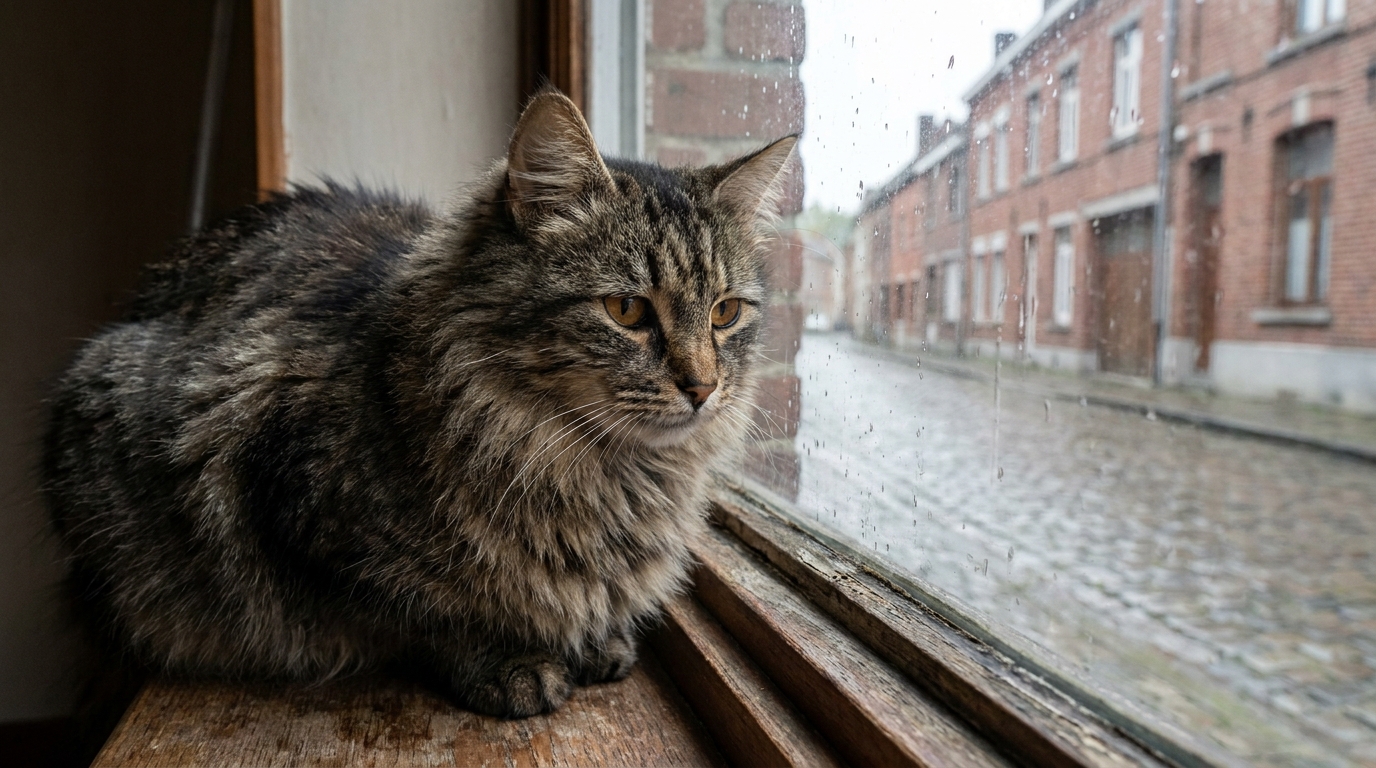 Un chat croisé maine coon au regard triste, symbolisant la victime d'un acte de cruauté dans le Nord de la France.