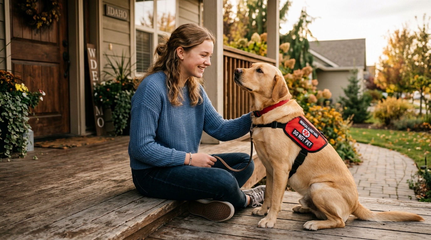 Un Labrador Retriever jaune attentif assis à côté d une jeune fille