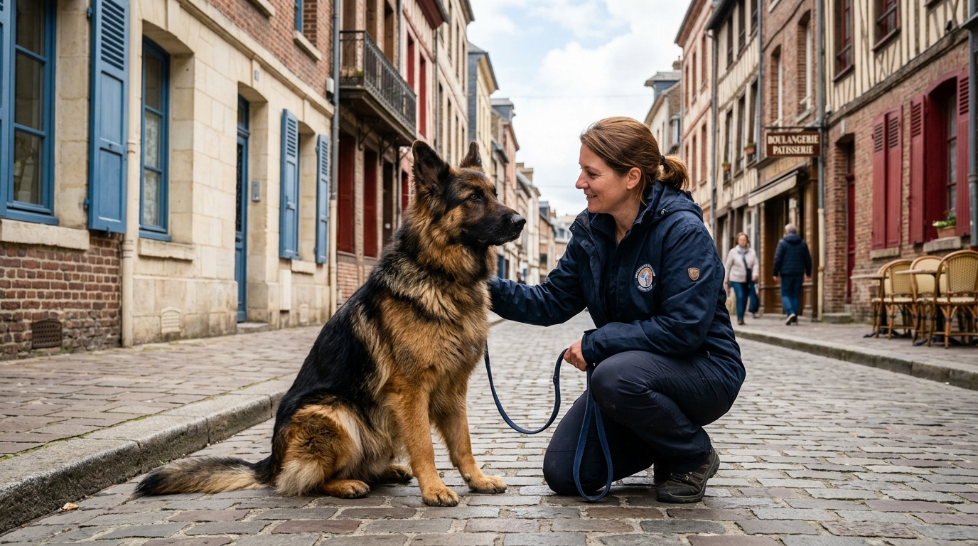 Un berger allemand au regard doux pris en charge par des bénévoles de la SPA.