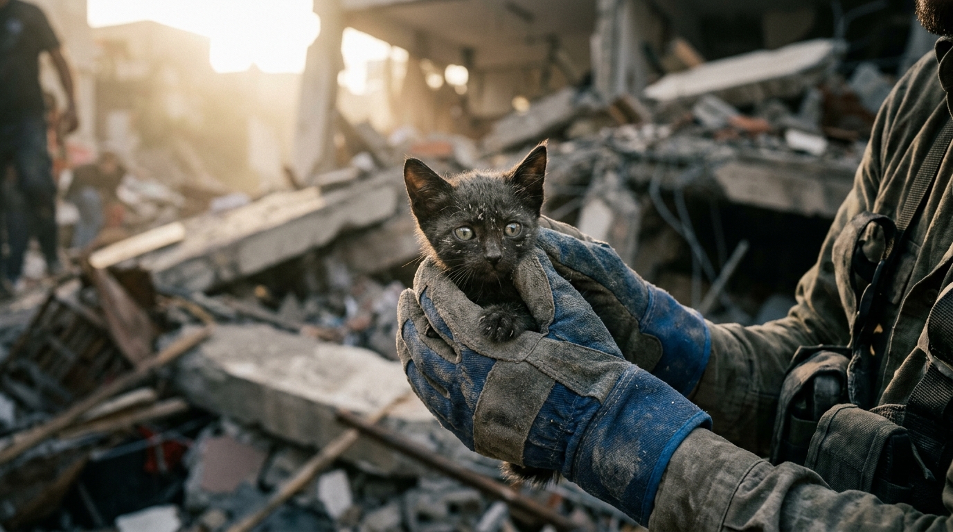 Un chat noir secouru vivant sous les ruines d'un immeuble au Venezuela