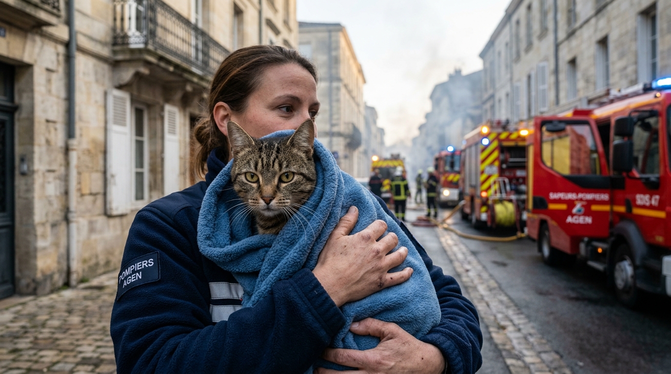 Un chat tigré secouru après un incendie dans un immeuble à Agen
