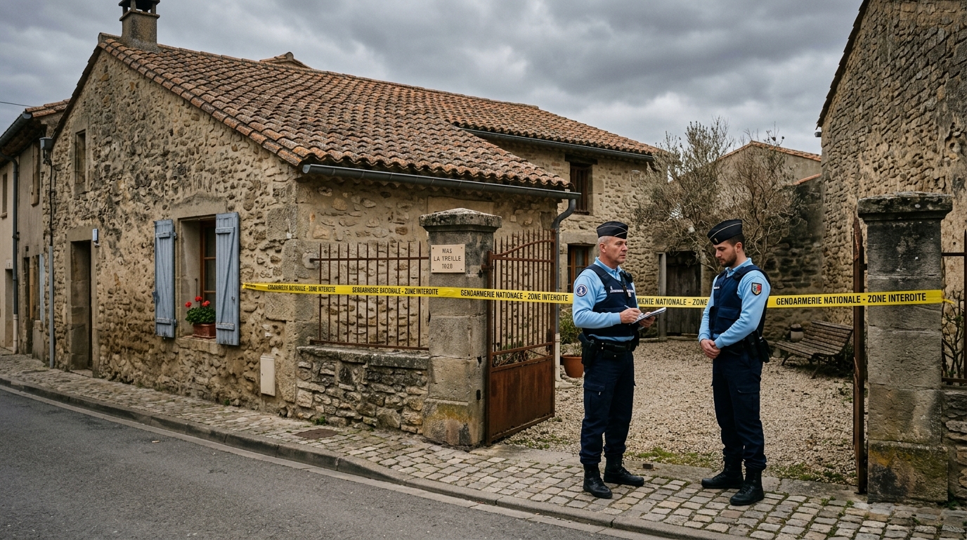 Enquêteurs de la Gendarmerie Nationale devant une bâtisse à Carcassonne