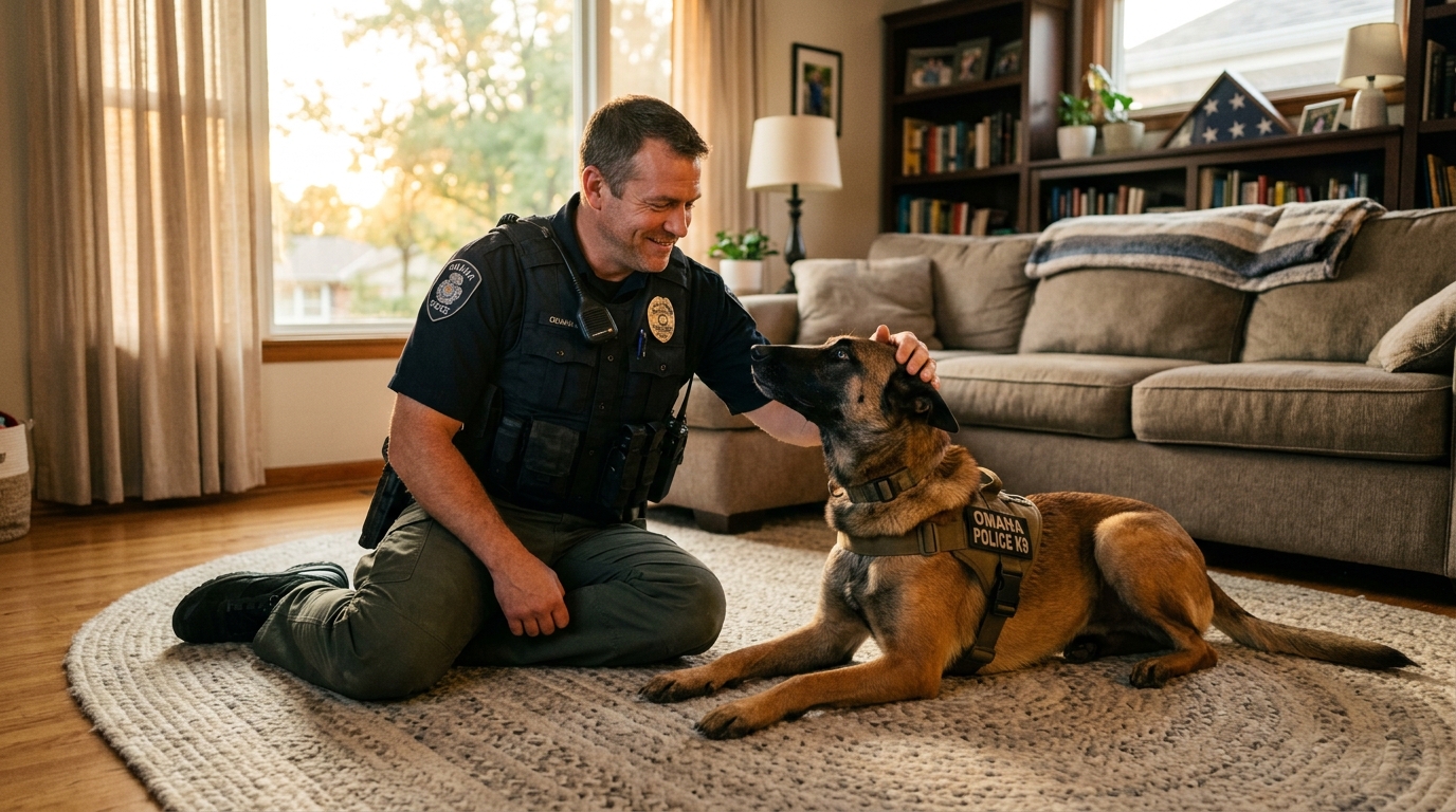 Un Berger Belge Malinois au repos dans un salon chaleureux
