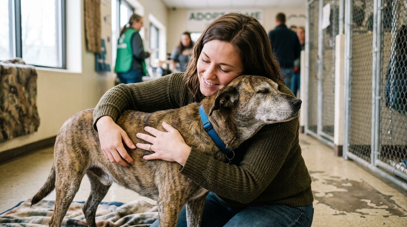 Un chien senior retrouve sa maîtresse chaleureusement dans un refuge