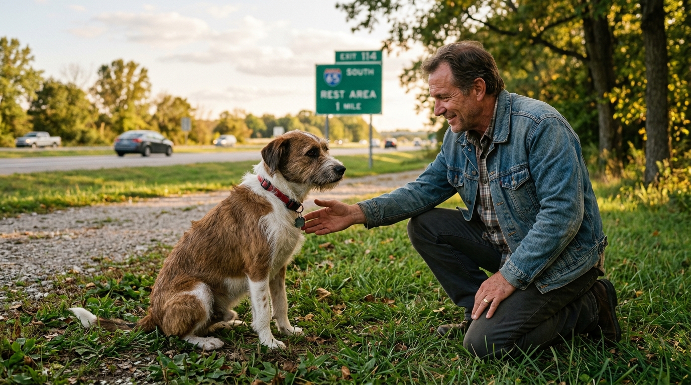 Un chien réconforté par ses maîtres après de magnifiques retrouvailles