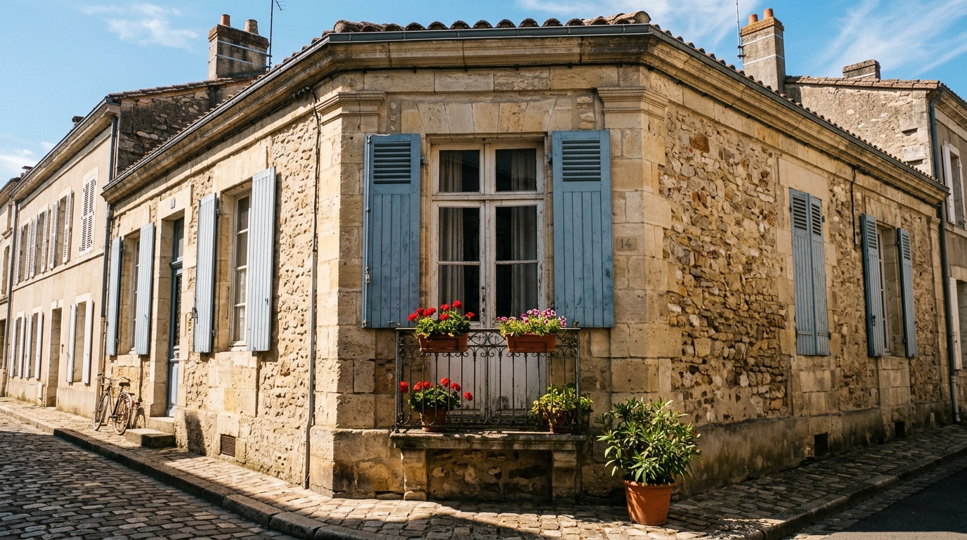 Immeuble résidentiel calme en France sous le soleil de l'été
