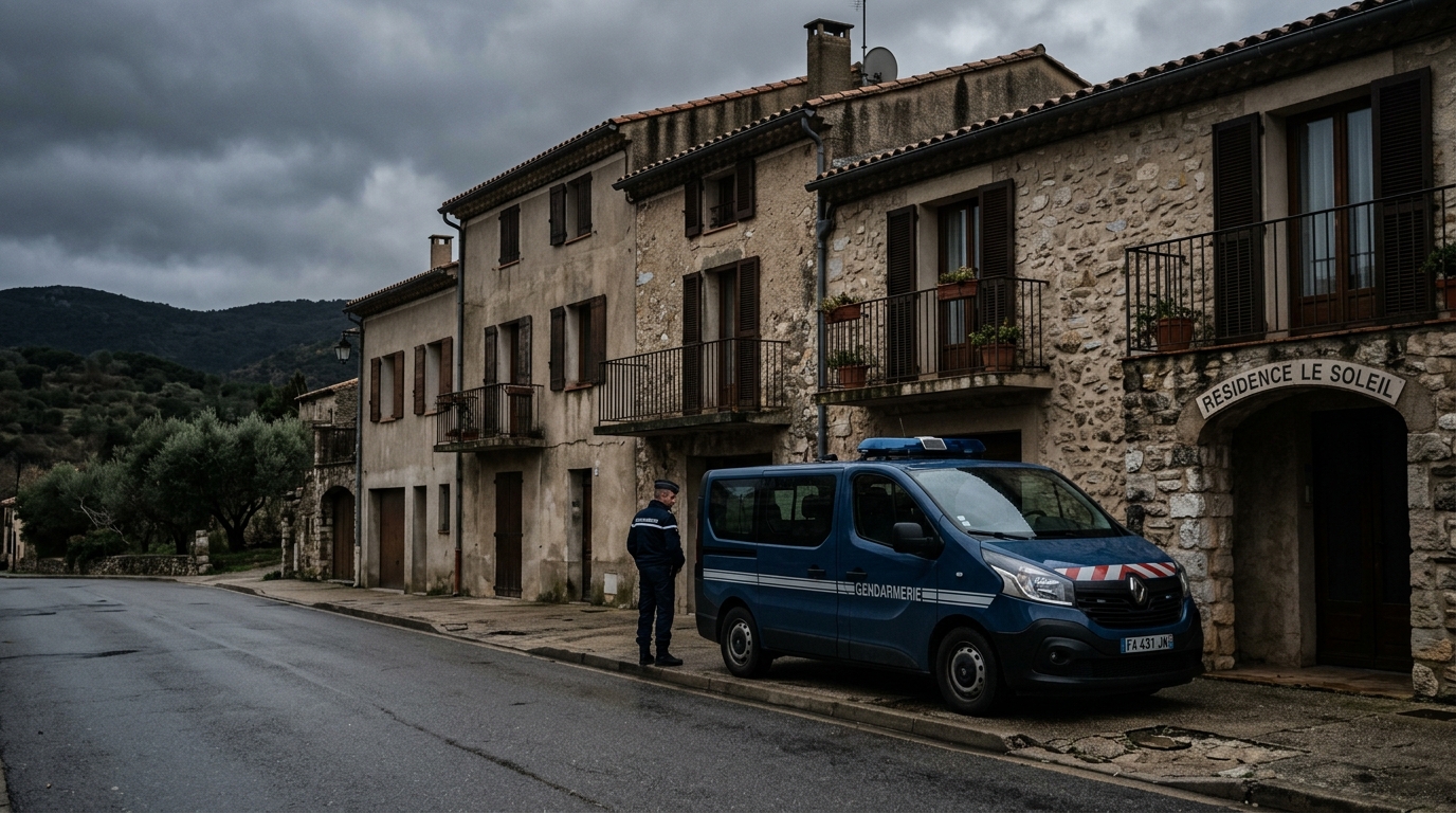 Voiture de gendarmerie garée devant une résidence en France lors d'une intervention.