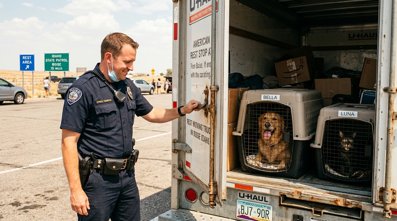 Un policier secourt un chien et un chat enfermés dans un camion par grande chaleur
