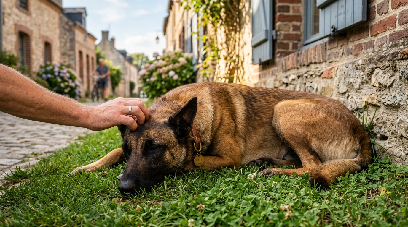 Un chien Malinois pris en charge après avoir été secouru d'un garage chaud