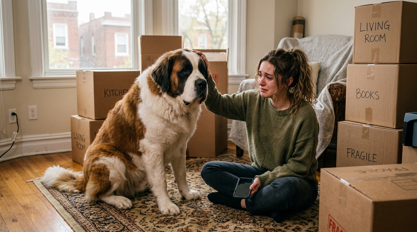 Grand Saint-Bernard assis paisiblement dans un salon chaleureux