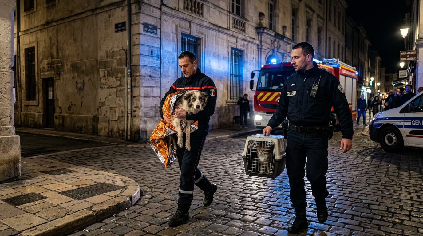Un Border Collie amaigri et apeuré secouru par les pompiers français dans un logement.
