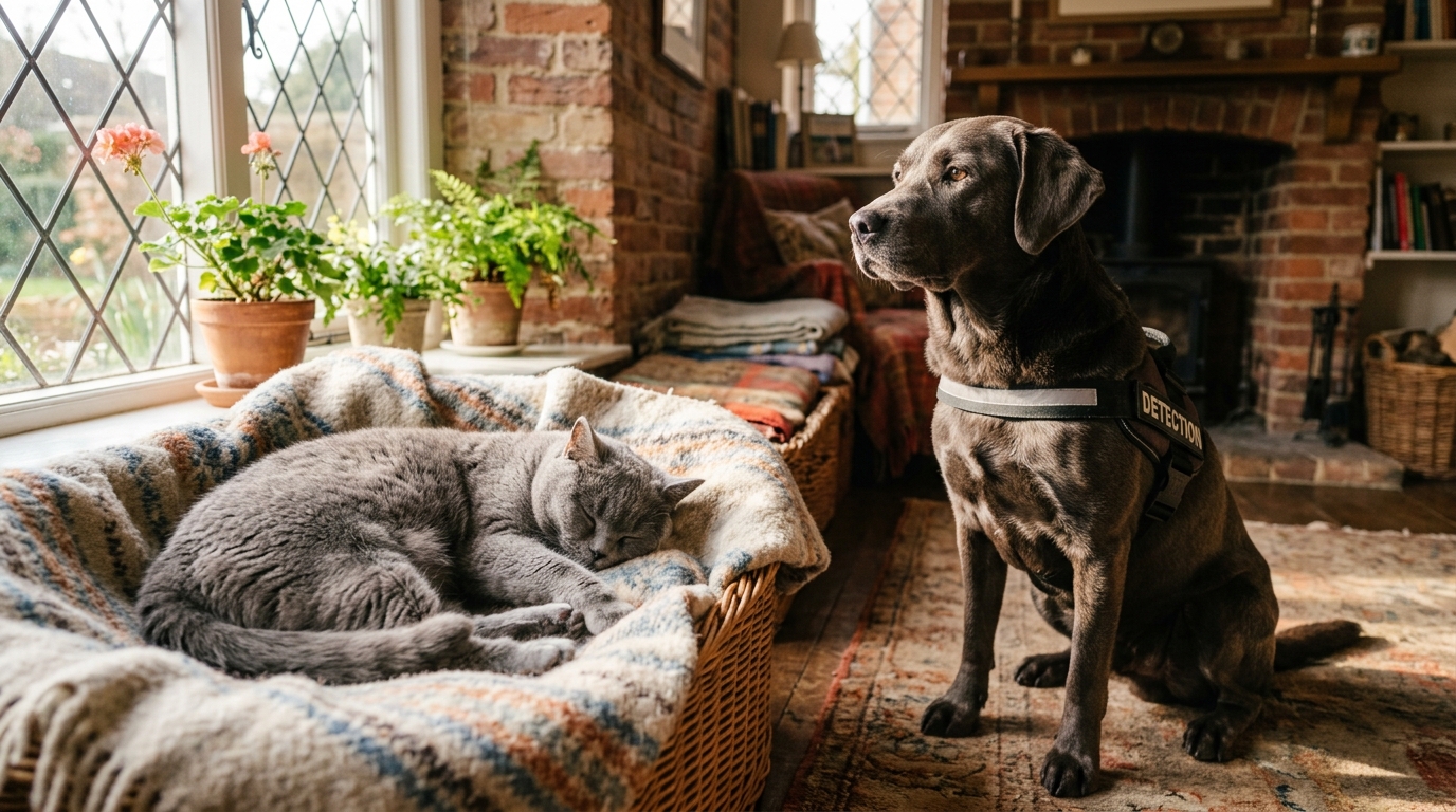 Un chat British Shorthair gris secouru grâce à une chienne détective.