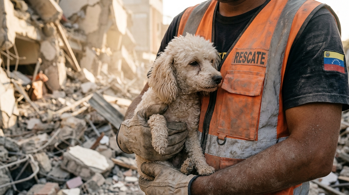 Un caniche sauvé des décombres après un séisme au Venezuela