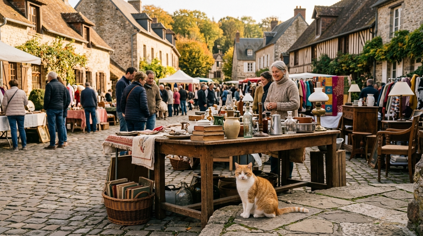 Des objets de brocante exposés dans un village pour aider les chats errants.