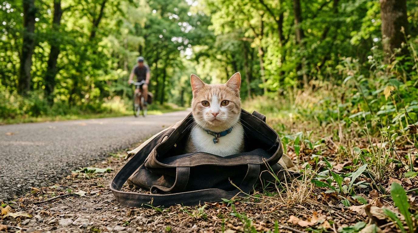 Un chat au regard calme assis près d'une piste cyclable en Alsace