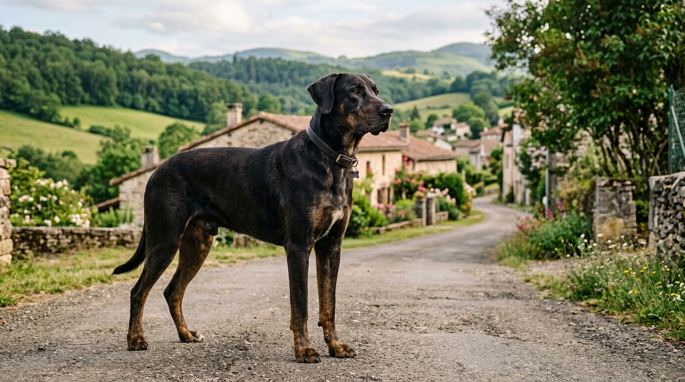 Un grand Dogue Allemand croisé recueilli dans les rues de la commune du Mas-d'Azil en Ariège.