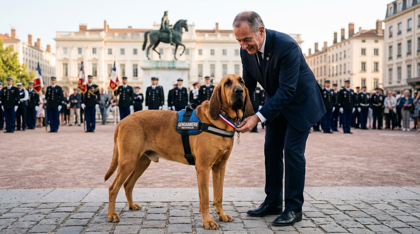 Un chien gendarme Saint-Hubert honoré pour le sauvetage d'un enfant dans le Rhône.