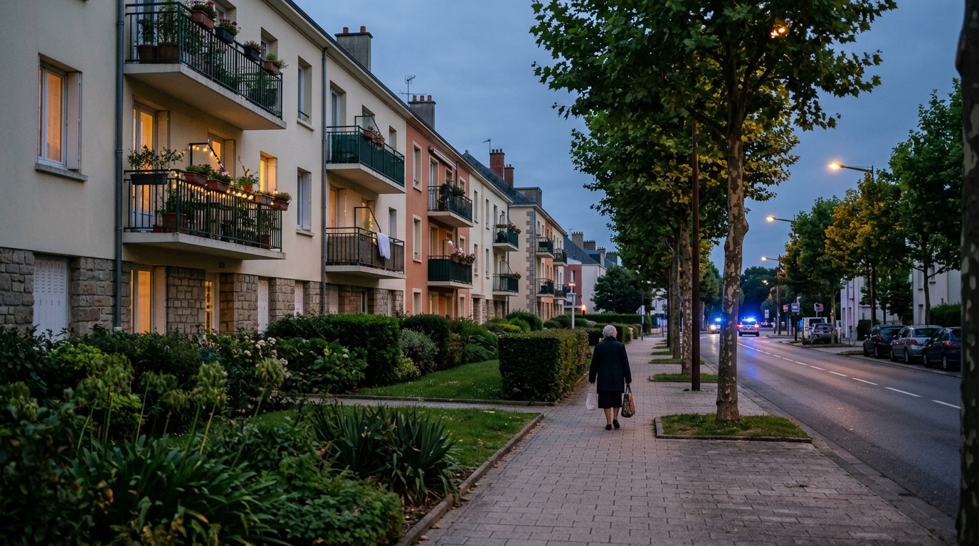 Rue résidentielle à Orvault près de Nantes avec des véhicules de police