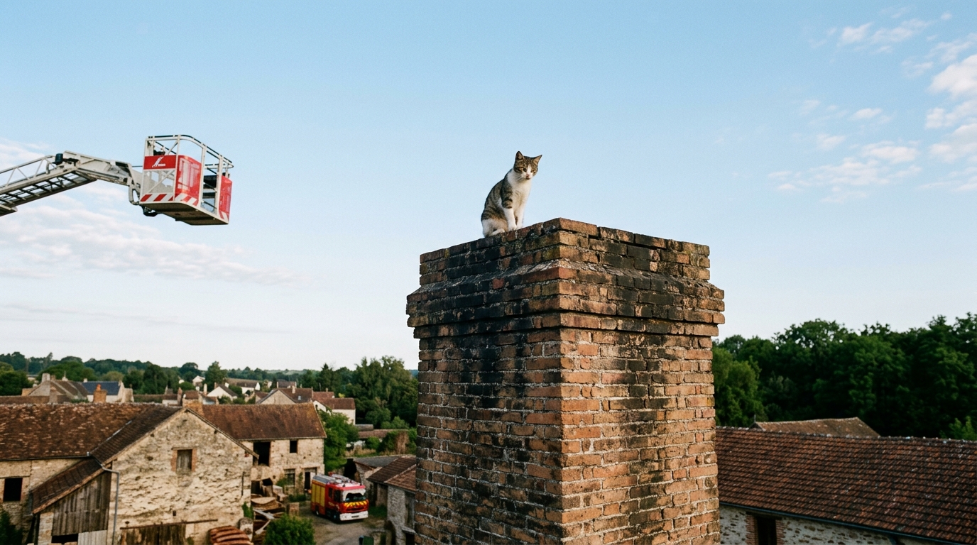 Un chat secouru au sommet d'une haute cheminée en Seine-et-Marne