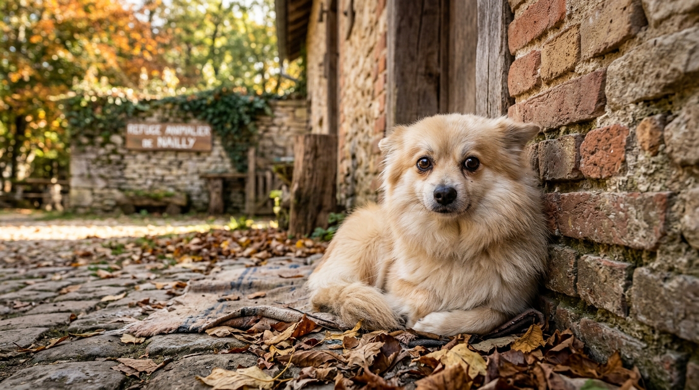 Un petit chien apeuré derrière le grillage d'un refuge dans l'Yonne