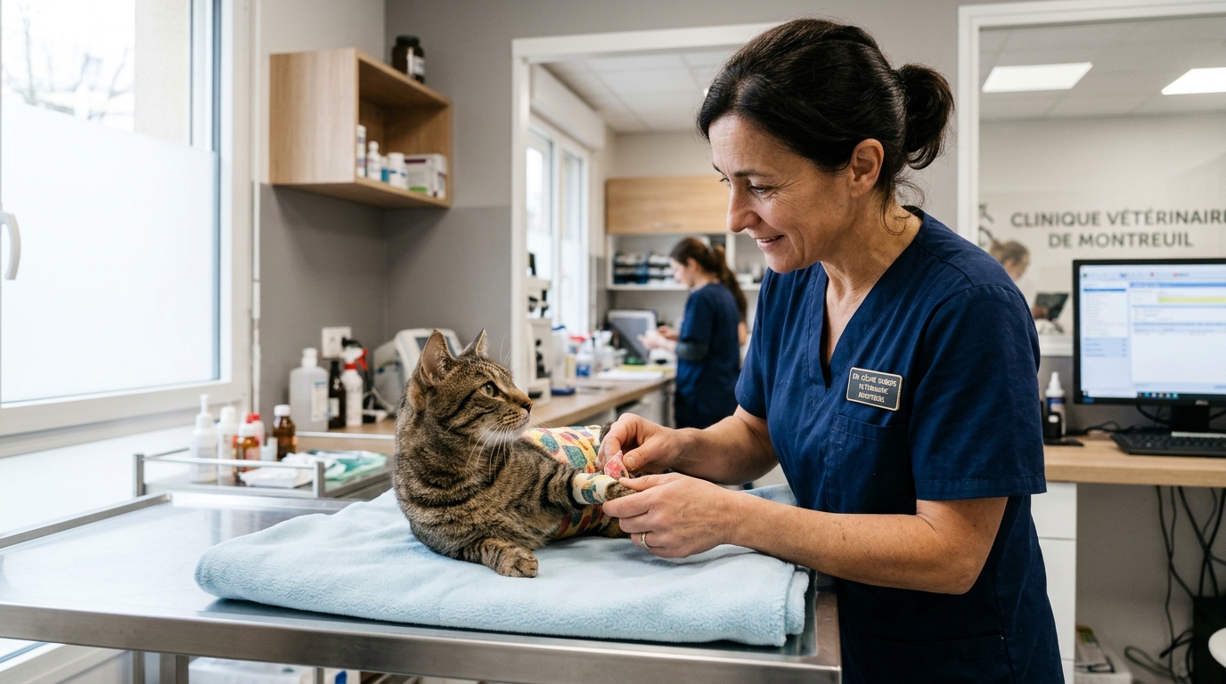 Un chat recevant des soins attentifs dans une clinique vétérinaire